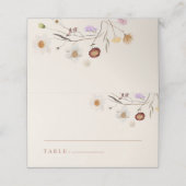 Boho Wildblume Beige Wedding Platzkarten (Außenseite Aufgefaltet)
