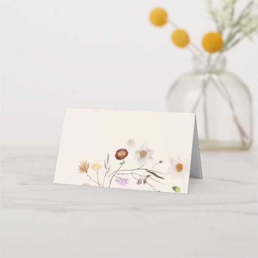 Boho Wildblume Beige Wedding Platzkarten (Rückseite)