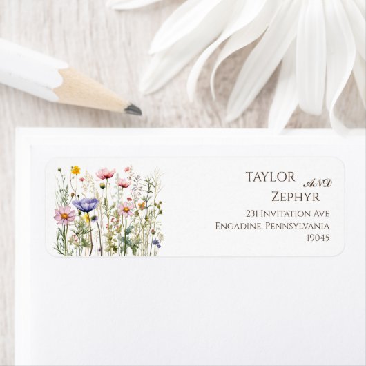 Boho Wildblume Beige Wedding RSVP Rücksendeadresse (Insitu)