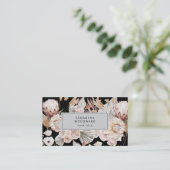 Boho Wildblume Beruflich Black Visitenkarte (Stehend Vorderseite)