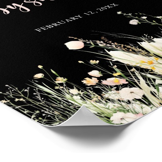 Boho Wildblume Black Baby Dusche Willkommen Poster (Ecke)