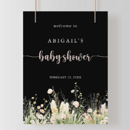 Boho Wildblume Black Baby Dusche Willkommen Poster