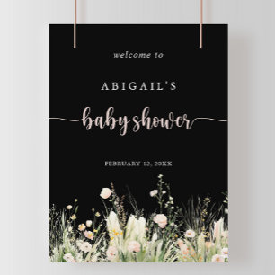 Boho Wildblume Black Baby Dusche Willkommen Poster