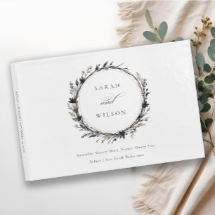 Boho Wildblume Black Brown Fall Wreath Wedding Gästebuch