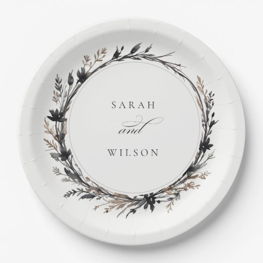 Boho Wildblume Black Brown Fall Wreath Wedding Pappteller (Vorderseite)