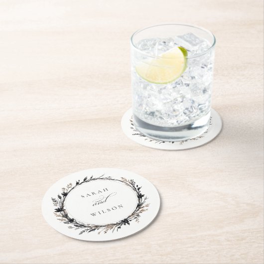 Boho Wildblume Black Brown Fall Wreath Wedding Runder Pappuntersetzer (Vor Ort)