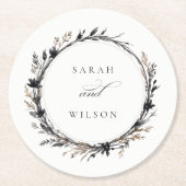 Boho Wildblume Black Brown Fall Wreath Wedding Runder Pappuntersetzer (Vorderseite)