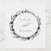 Boho Wildblume Black Brown Fall Wreath Wedding Weinetikett (Einzelnes Label)