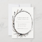 Boho Wildblume Black Fall Wreath Wedding Detail RSVP Karte (Vorderseite)