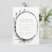 Boho Wildblume Black Fall Wreath Wedding Detail RSVP Karte (Stehend Vorderseite)