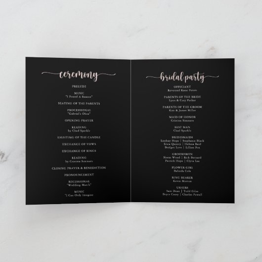 Boho Wildblume Black Folded Wedding Programm (Innenseite)