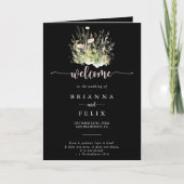 Boho Wildblume Black Folded Wedding Programm (Vorderseite)