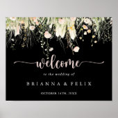 Boho Wildblume Black Wedding Begrüßungszeichen Poster (Vorne)