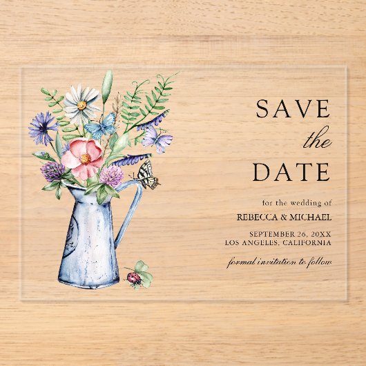 Boho Wildblume Bloral Wedding Save the Date Acryleinladungen (Vorderseite)