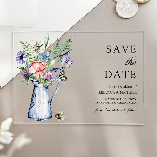 Boho Wildblume Bloral Wedding Save the Date Acryleinladungen