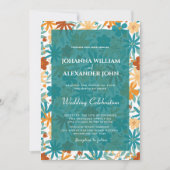 Boho Wildblume & Blue Floral Foto Hochzeit Einladung (Vorderseite)