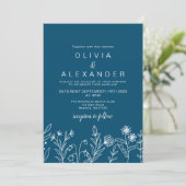 Boho Wildblume Blue Hochzeit Einladung (Stehend Vorderseite)