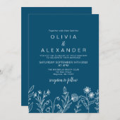Boho Wildblume Blue Hochzeit Einladung (Vorne/Hinten)
