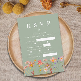 Boho Wildblume Blumenmahlzeit Optionen Grüne Hochz RSVP Karte