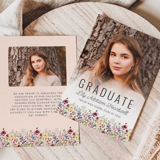 Boho Wildblume Blush Pink Foto Grad Ankündigung