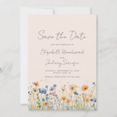 Boho Wildblume Border Orange Blue Blush Wedding Save The Date (Vorderseite)