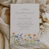 Boho Wildblume Border Orange Blue Wedding Einladung