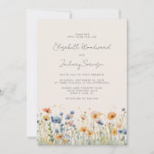 Boho Wildblume Border Orange Blue Wedding Einladung (Vorderseite)