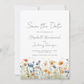Boho Wildblume Border Orange Blue Wedding Save The Date (Vorderseite)