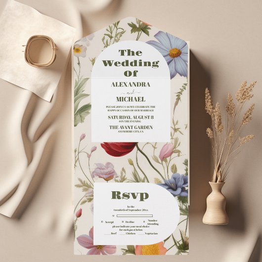 Boho Wildblume Botanische Hochzeit All In One Einladung
