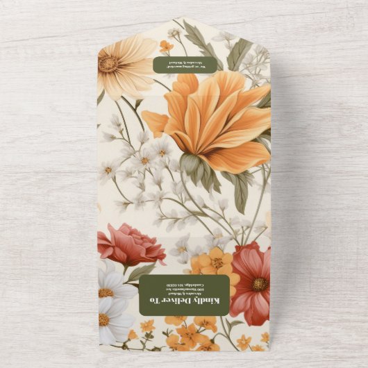 Boho Wildblume Botanische Hochzeit All In One Einladung (Außenbereich)