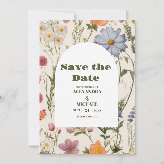 Boho Wildblume Botanische Hochzeit Save The Date (Vorderseite)