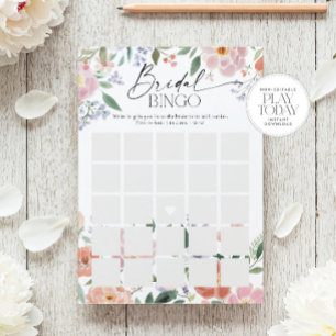 Boho Wildblume Brautparty Bingo Game Einladung