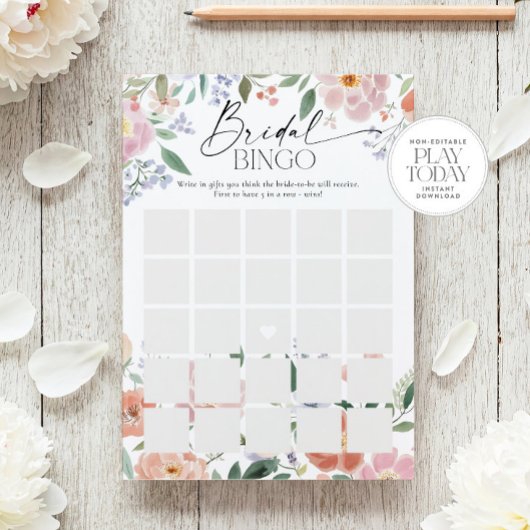 Boho Wildblume Brautparty Bingo Game Einladung