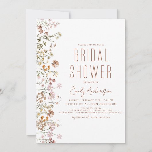 Boho Wildblume Brautparty Bloom Garden Einladung (Vorderseite)