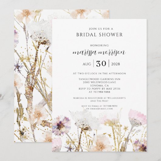 Boho Wildblume Brautparty Einladung (Vorne/Hinten)