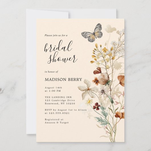 Boho Wildblume Brautparty Einladung (Vorderseite)