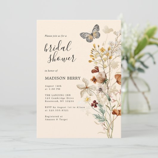 Boho Wildblume Brautparty Einladung (Stehend Vorderseite)