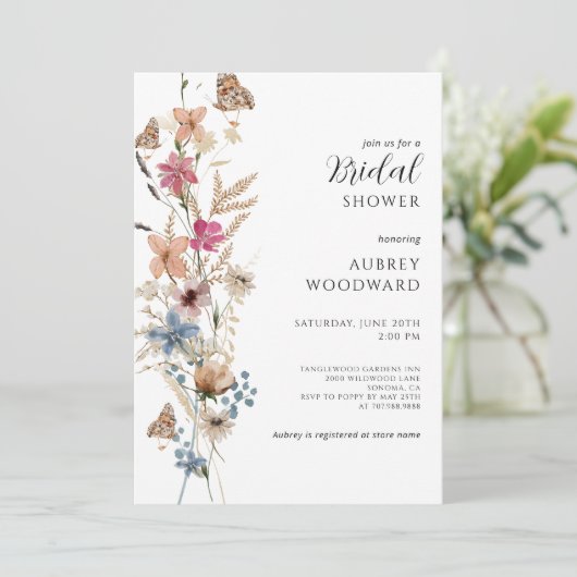 Boho Wildblume Brautparty Einladung (Stehend Vorderseite)