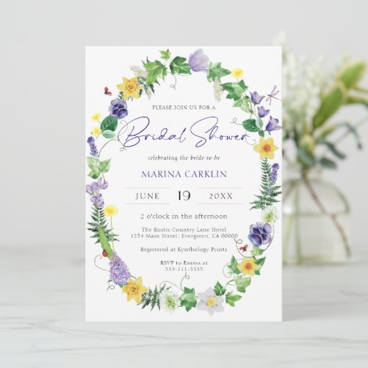 Boho Wildblume Brautparty Einladung (Stehend Vorderseite)