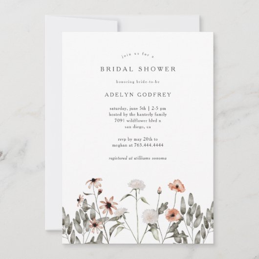Boho Wildblume Brautparty Einladung (Vorderseite)