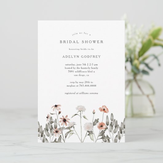 Boho Wildblume Brautparty Einladung (Stehend Vorderseite)