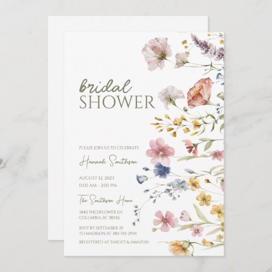 Boho Wildblume Brautparty Einladung (Vorne/Hinten)