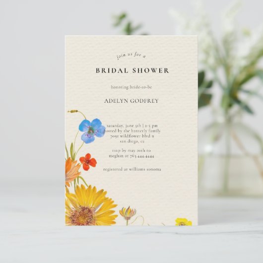 Boho Wildblume Brautparty Einladung (Stehend Vorderseite)