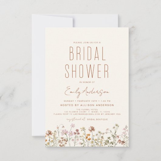 Boho Wildblume Brautparty Foto Einladung (Vorderseite)