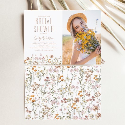 Boho Wildblume Brautparty Foto Einladung