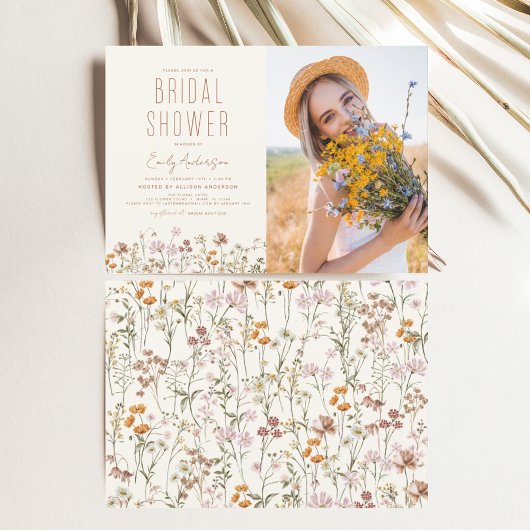 Boho Wildblume Brautparty Foto Einladung