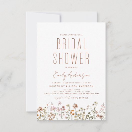 Boho Wildblume Brautparty Foto Einladung (Vorderseite)