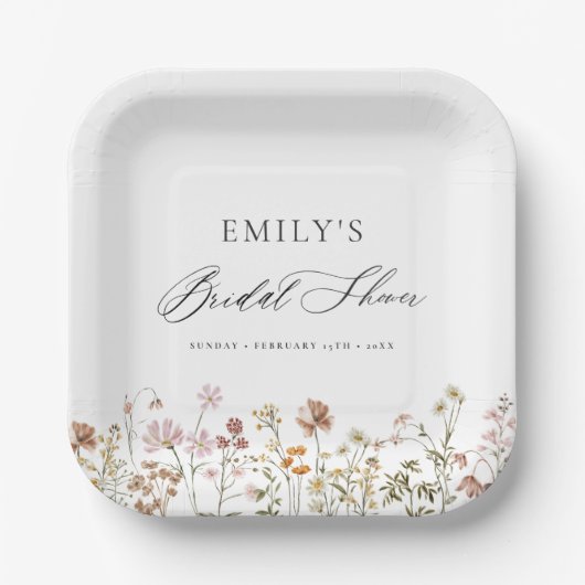 Boho Wildblume Brautparty Garden Script Pappteller (Vorderseite)