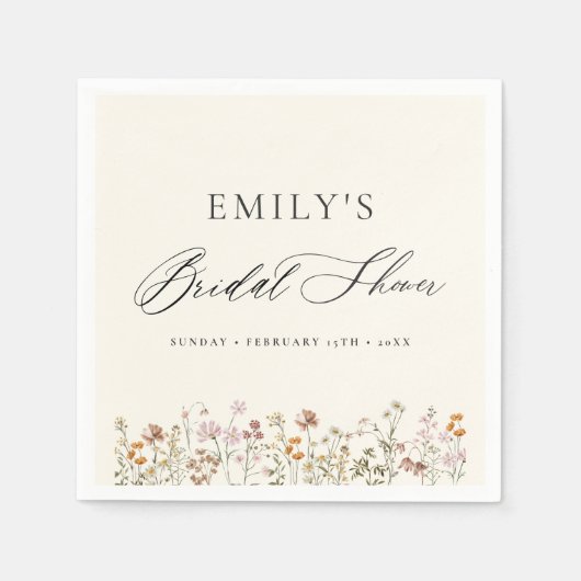 Boho Wildblume Brautparty Garden Script Serviette (Vorderseite)