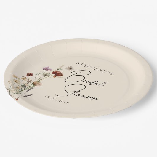 Boho Wildblume Brautparty Pappteller (Schrägansicht)
